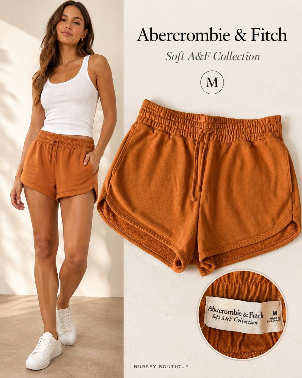 Abercrombie & Fitch Soft A&F Fleece Shorts M Burnt Orange Y2K Lounge
